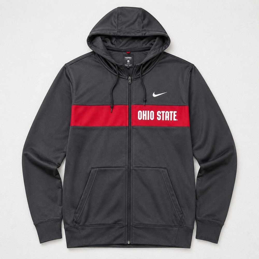 Nike Ohio State Hoodie XXL Grey Therma-FIT Full Zip Buckeyes Sweatshirt NCAA